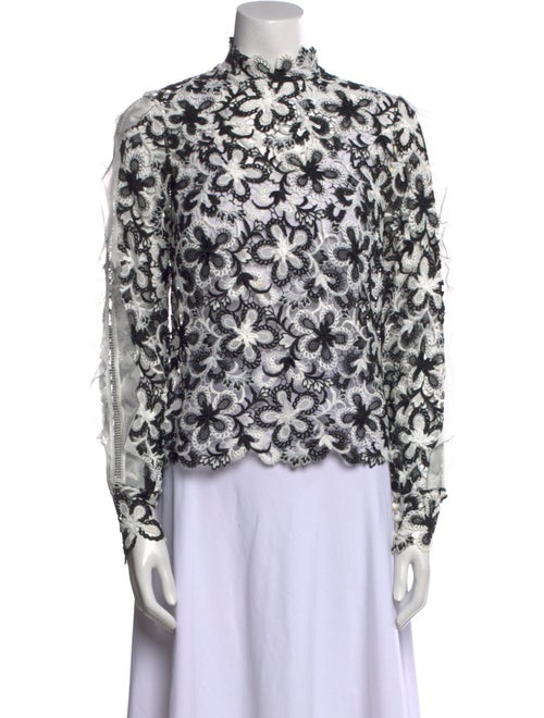 Self-Portrait Floral Print Mock Neck Blouse