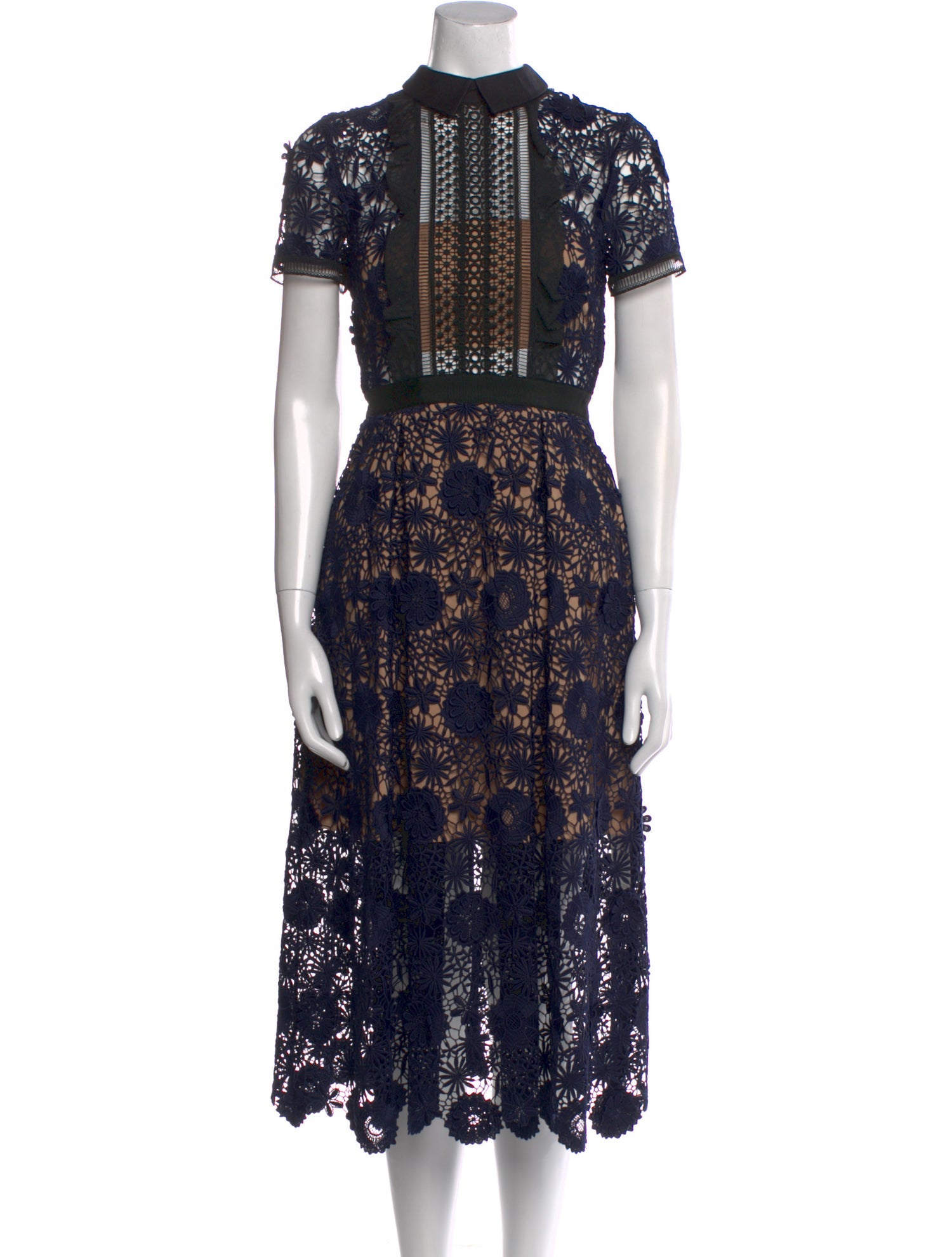 Self-Portrait Lace Pattern Midi Length Dress