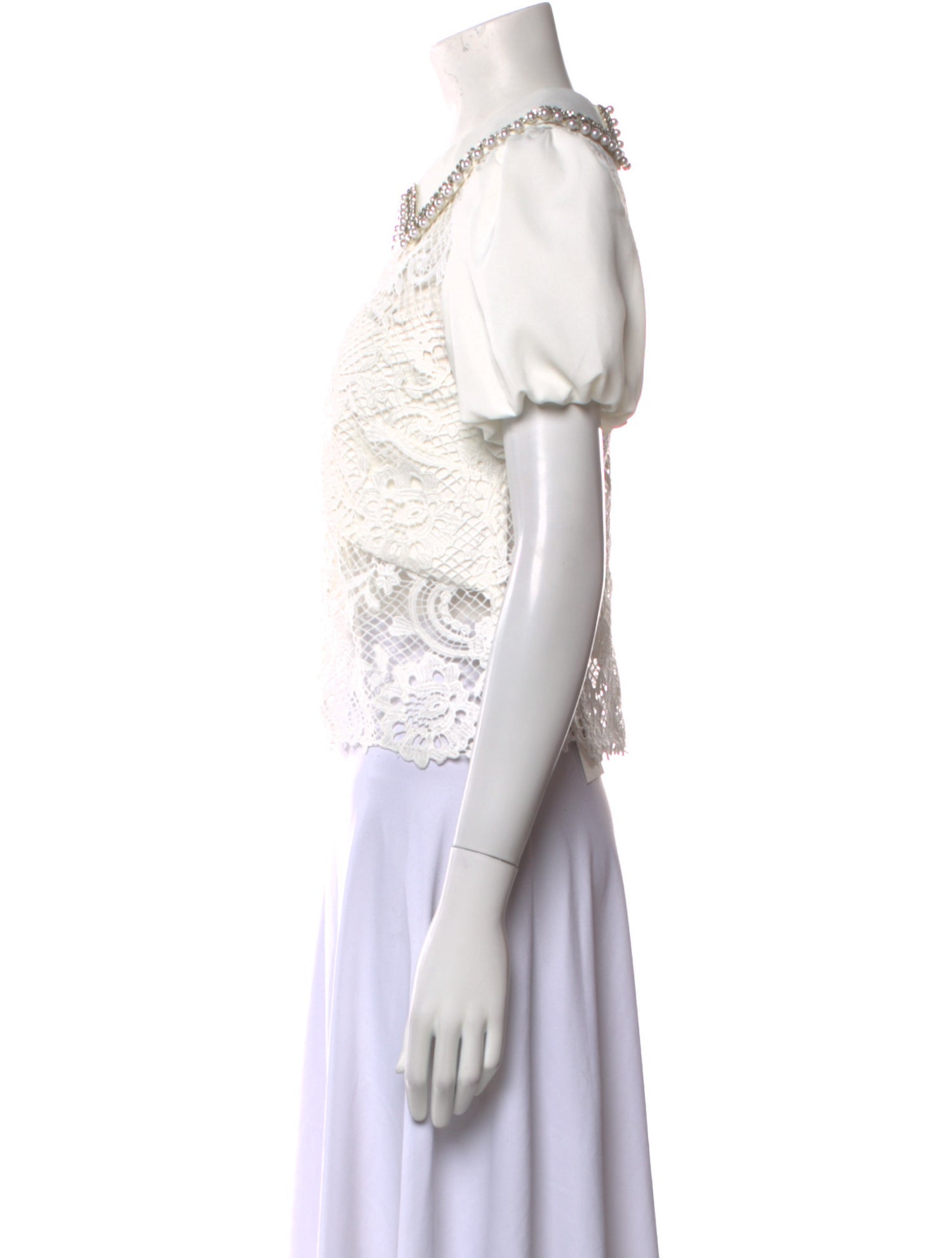 Self-Portrait Lace Pattern Short Sleeve Crop Top