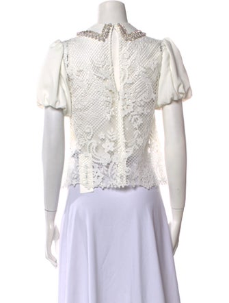 Self-Portrait Lace Pattern Short Sleeve Crop Top