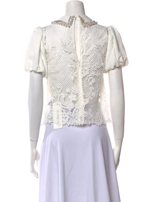 Self-Portrait Lace Pattern Short Sleeve Crop Top