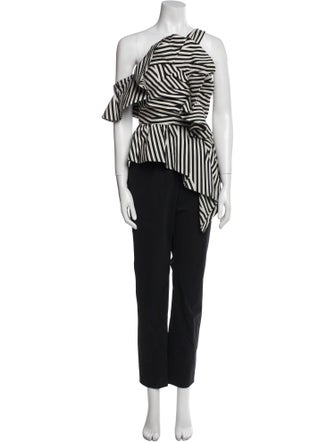 Self-Portrait Striped One-Shoulder Jumpsuit