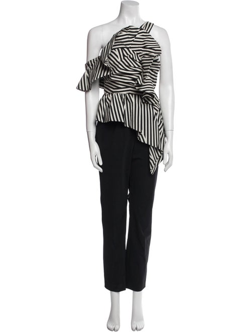 Self-Portrait Striped One-Shoulder Jumpsuit