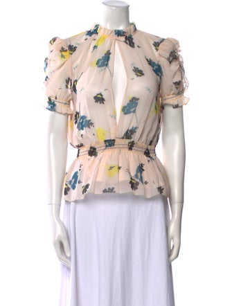 Self-Portrait Floral Print Mock Neck Blouse