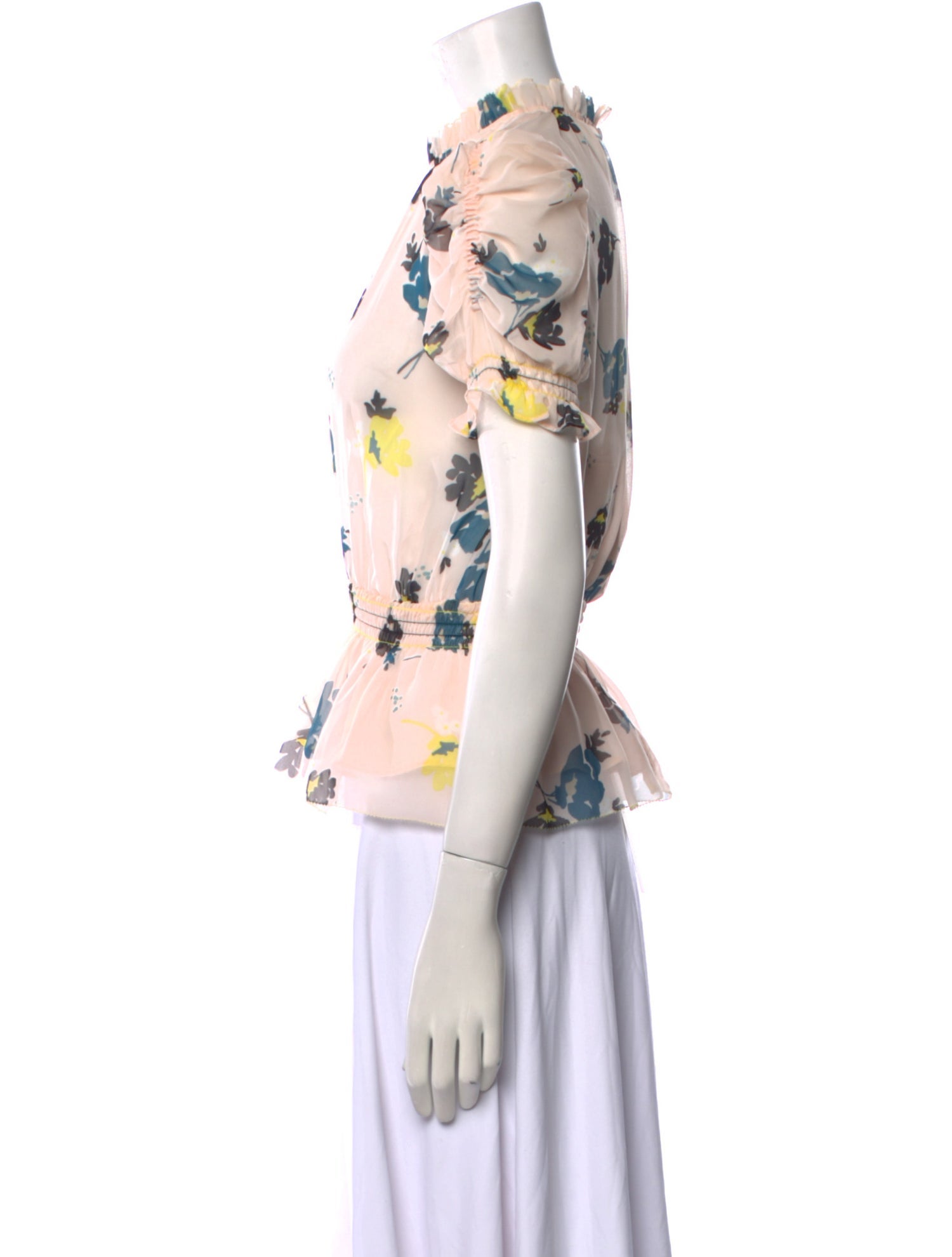 Self-Portrait Floral Print Mock Neck Blouse