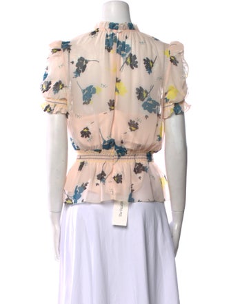 Self-Portrait Floral Print Mock Neck Blouse