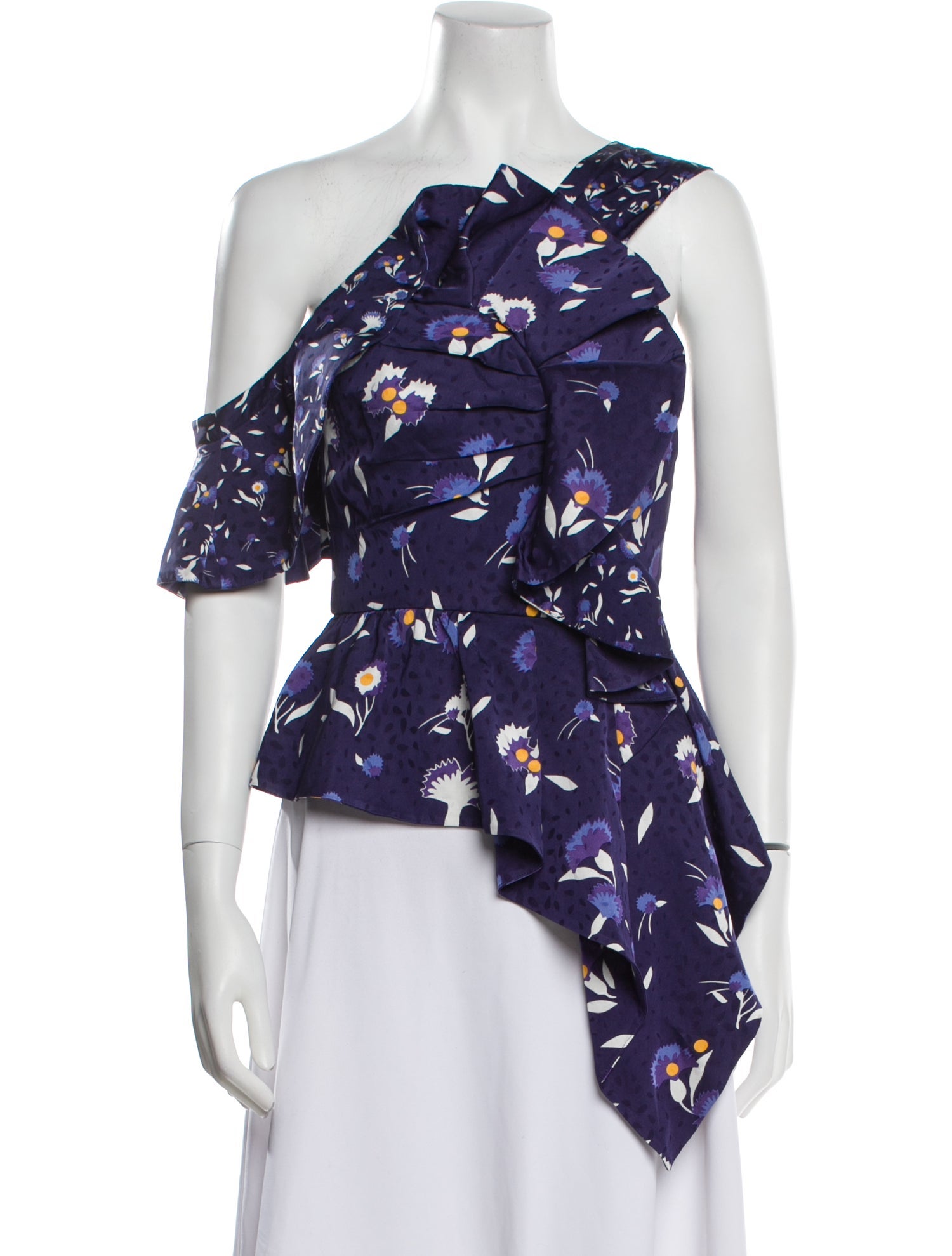 Self-Portrait Floral Print One-Shoulder Blouse