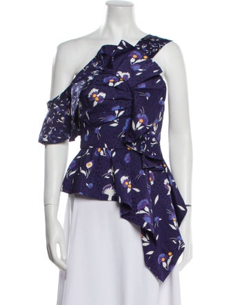 Self-Portrait Floral Print One-Shoulder Blouse