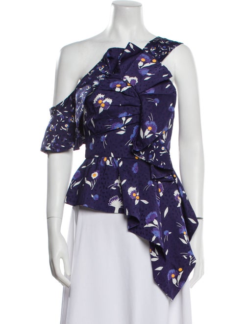 Self-Portrait Floral Print One-Shoulder Blouse