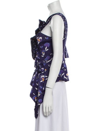 Self-Portrait Floral Print One-Shoulder Blouse