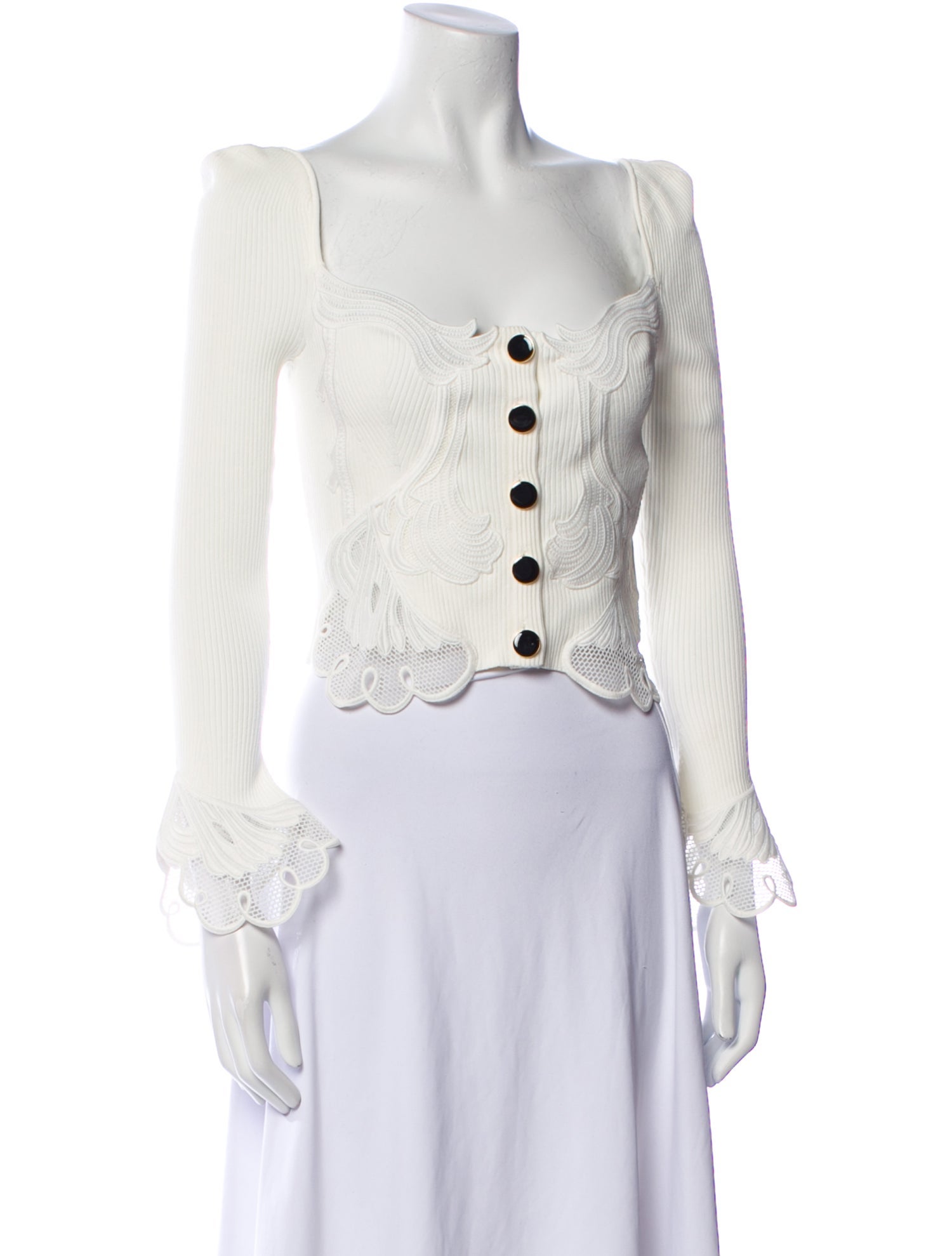 Self-Portrait Square Neckline Long Sleeve Crop Top