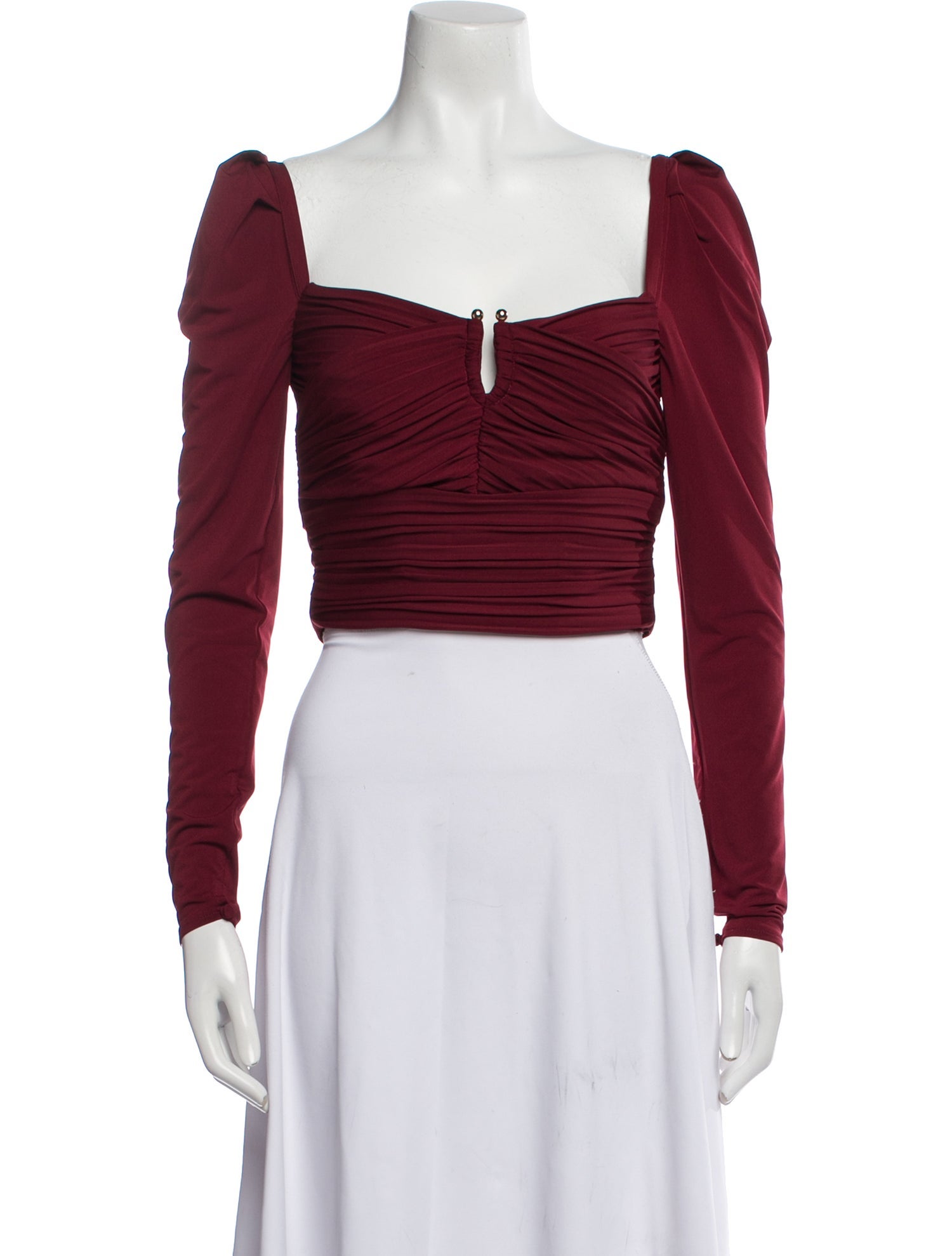 Self-Portrait Square Neckline Long Sleeve Crop Top