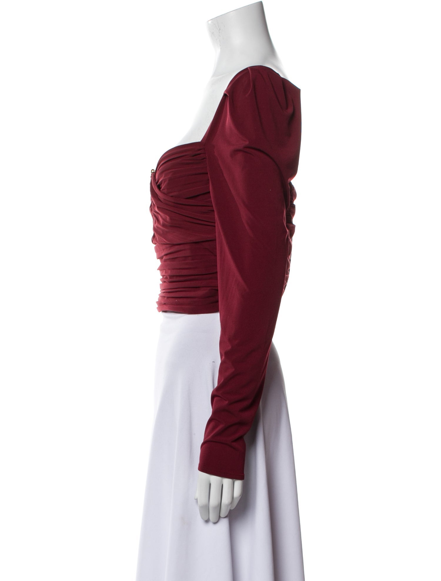 Self-Portrait Square Neckline Long Sleeve Crop Top