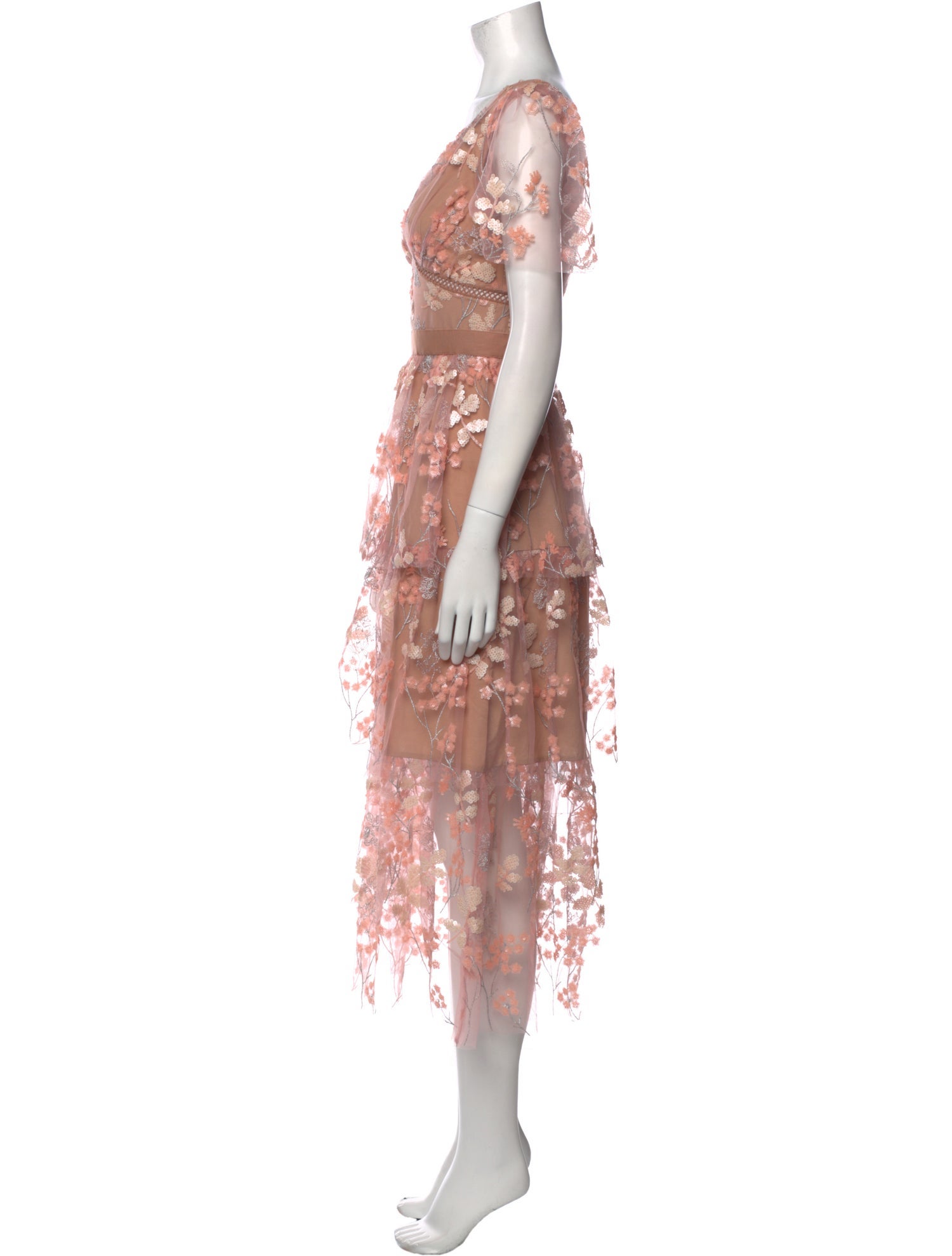 Self-Portrait Flower Mesh Tiered Midi Dress Long Dress w/ Tags