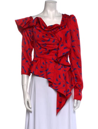 Self-Portrait Printed Cowl Neck Blouse