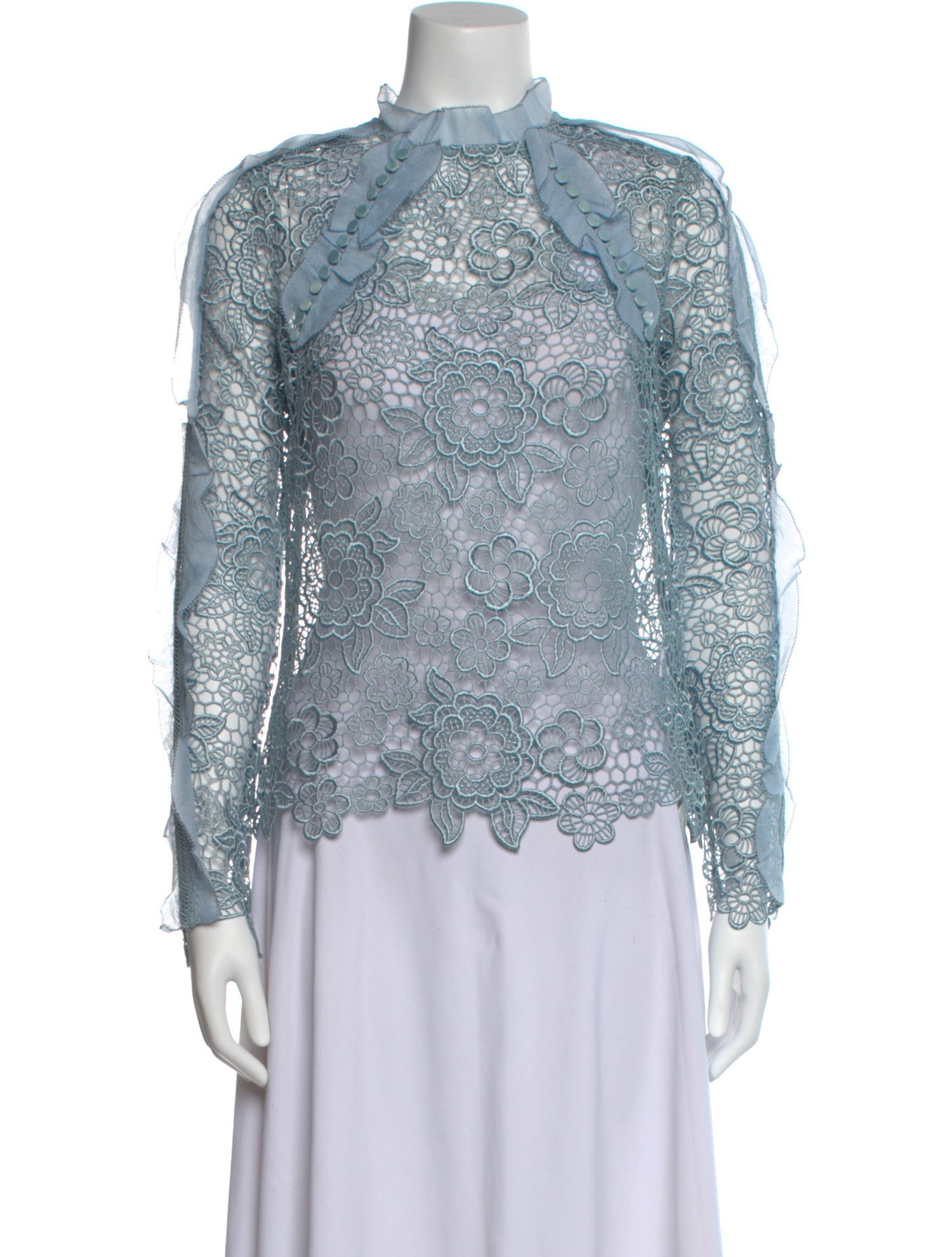 Self-Portrait Lace Pattern Mock Neck Blouse