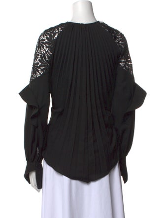 Self-Portrait Crew Neck Three-Quarter Sleeve Blouse