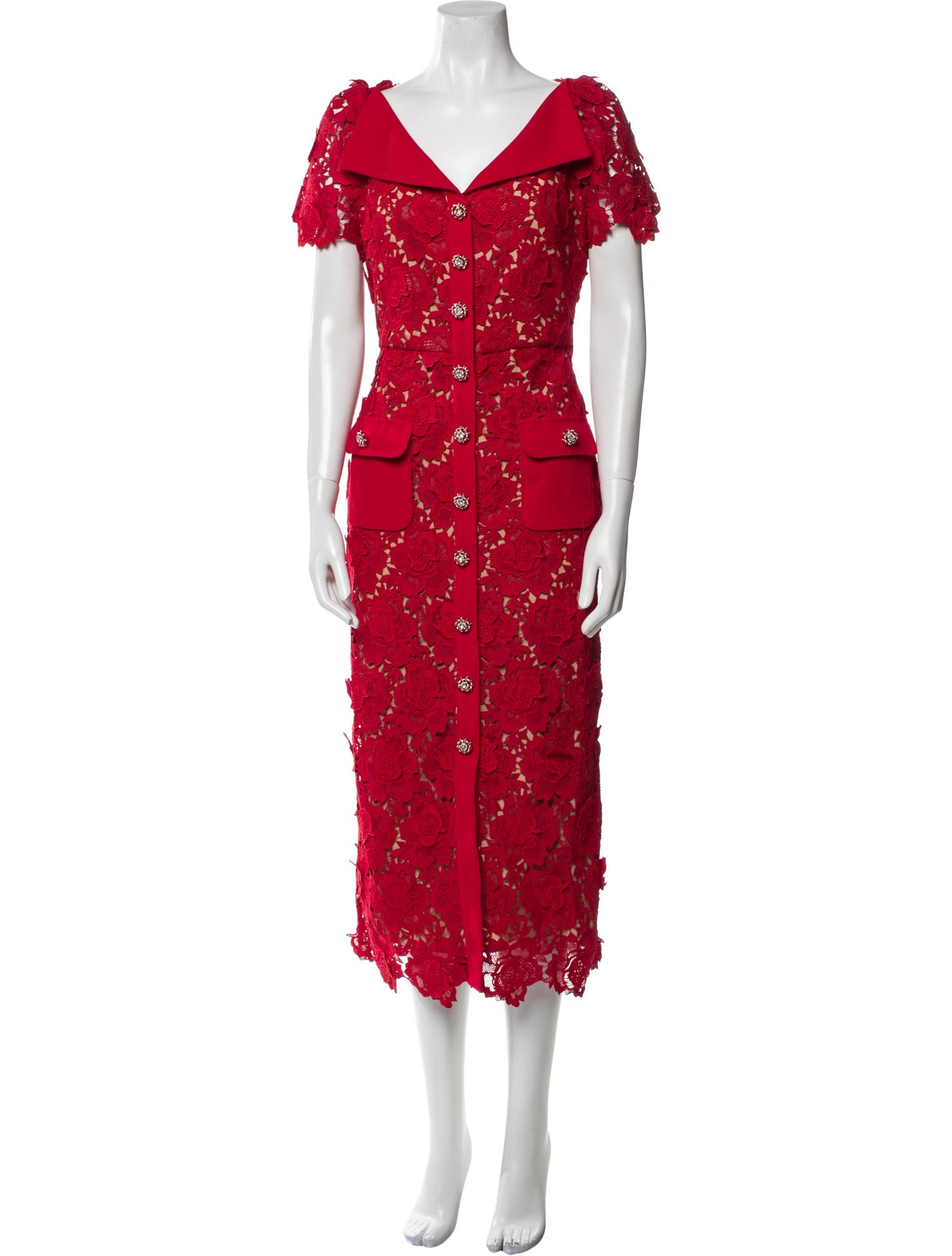 Self-Portrait Lace Pattern Midi Length Dress
