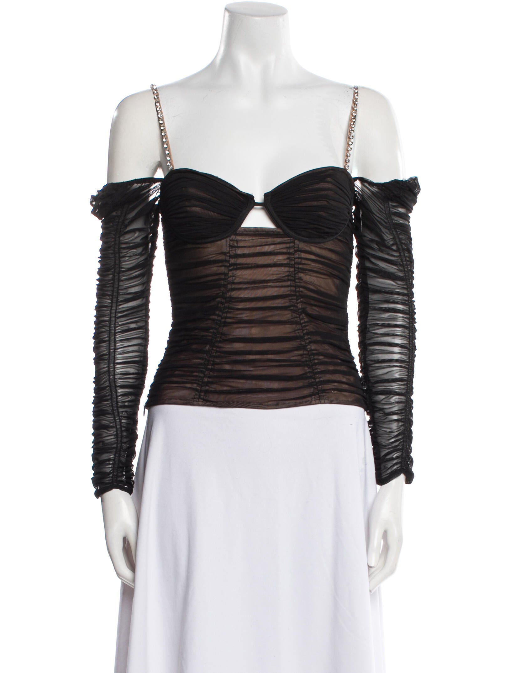 Self-Portrait Square Neckline Long Sleeve Crop Top