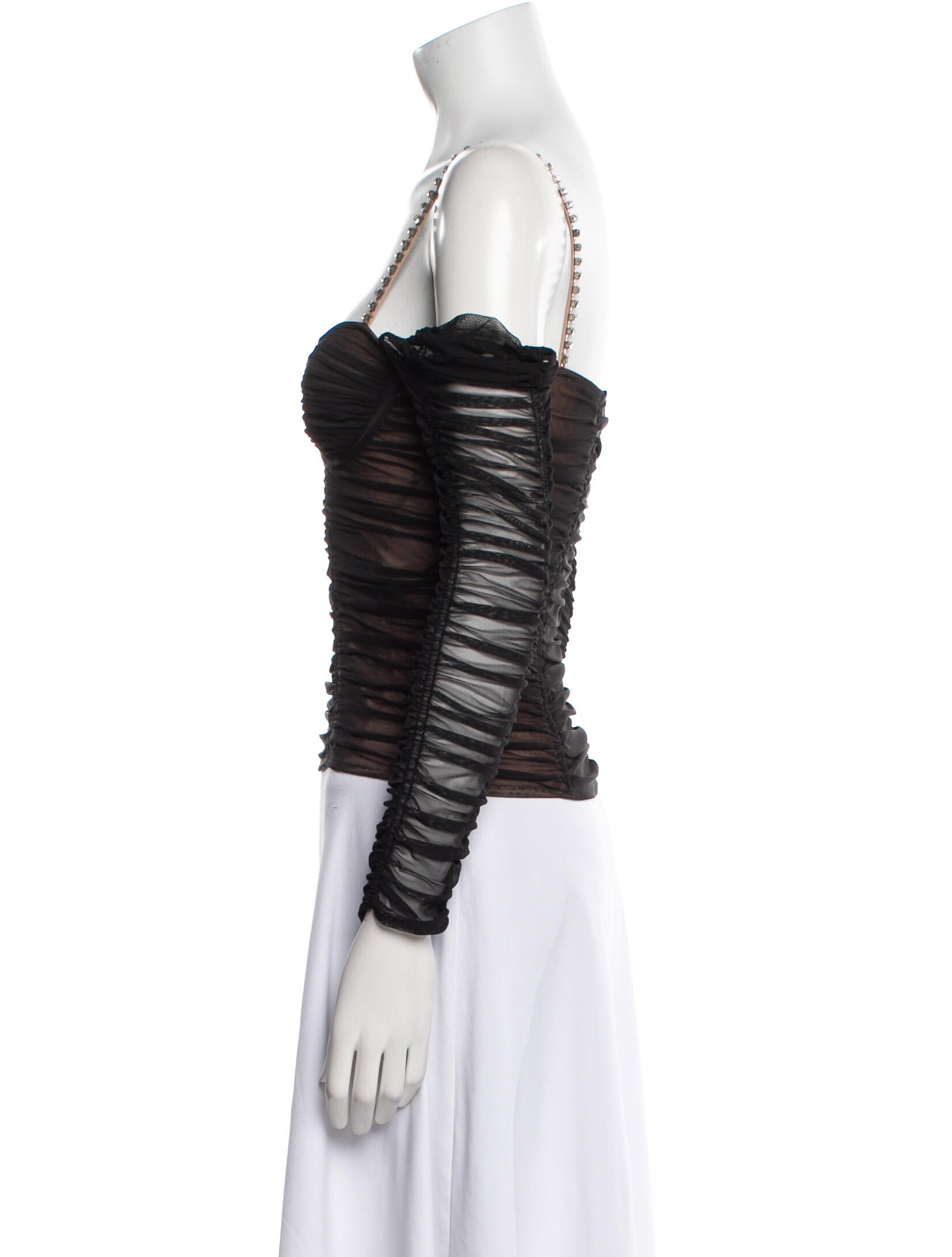 Self-Portrait Square Neckline Long Sleeve Crop Top