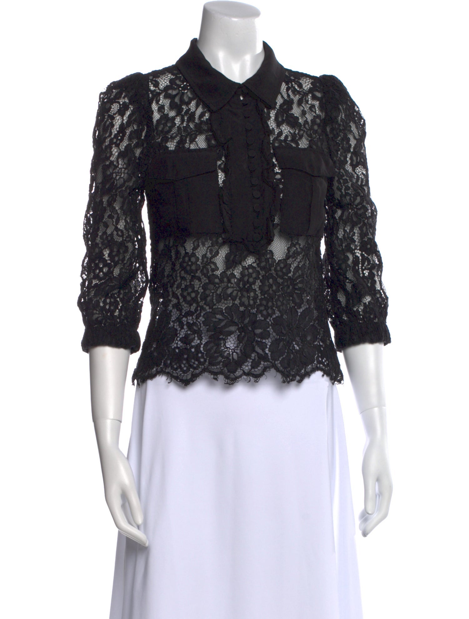 Self-Portrait Lace Pattern Three-Quarter Sleeve Top
