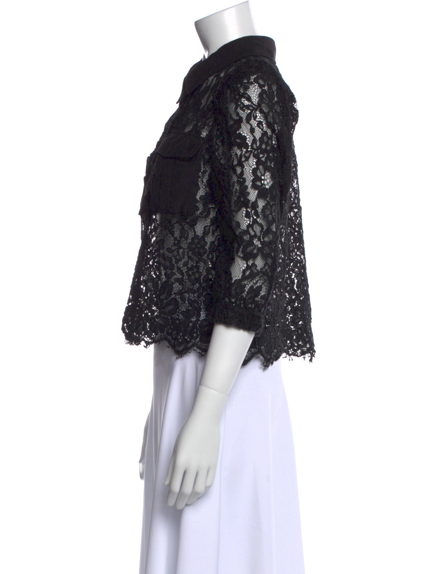 Self-Portrait Lace Pattern Three-Quarter Sleeve Top