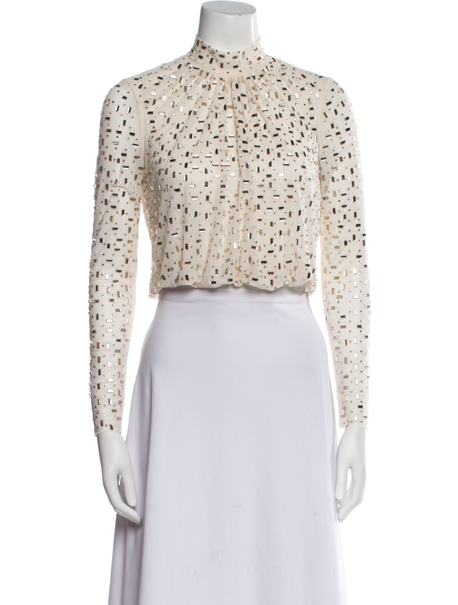 Self-Portrait Mock Neck Long Sleeve Crop Top