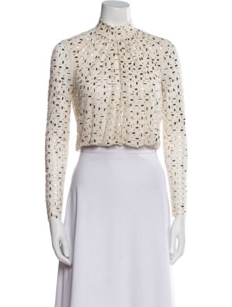 Self-Portrait Mock Neck Long Sleeve Crop Top