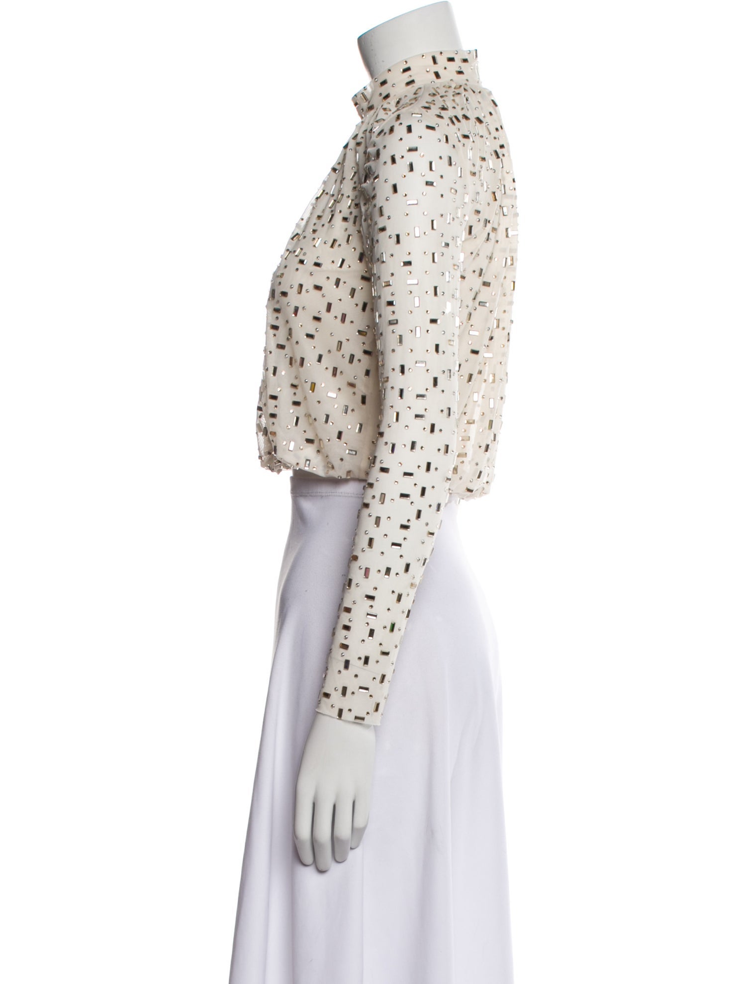 Self-Portrait Mock Neck Long Sleeve Crop Top