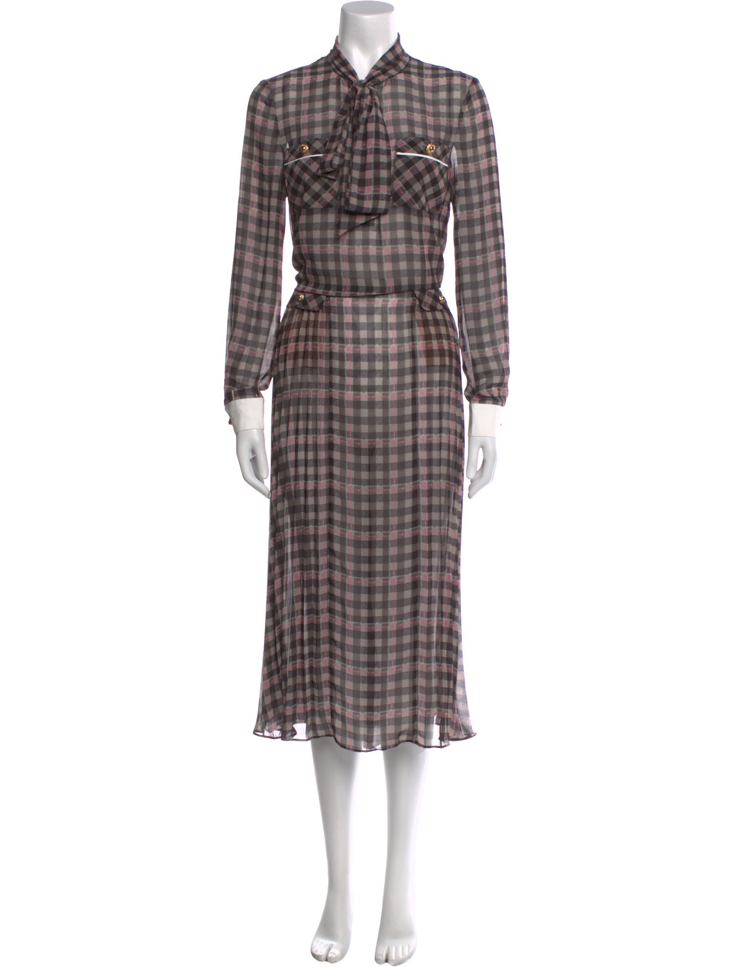 Self-Portrait Plaid Print Midi Length Dress