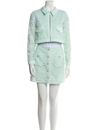 Self-Portrait Lace Pattern Crystal Embellishments Skirt Set