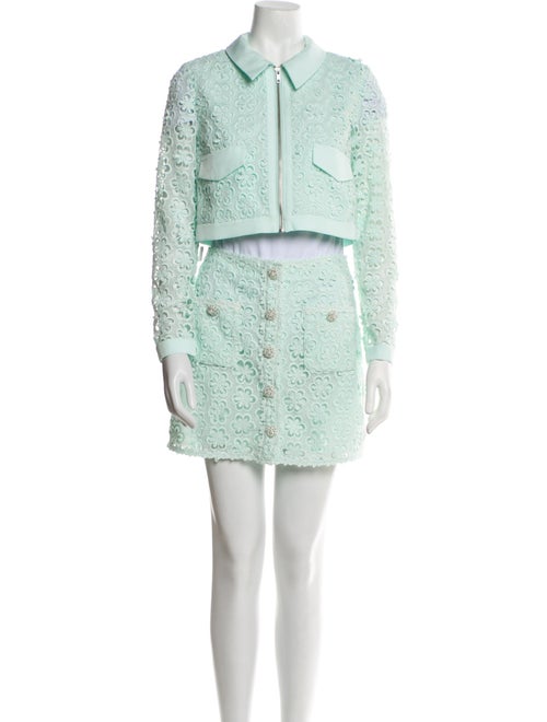 Self-Portrait Lace Pattern Crystal Embellishments Skirt Set