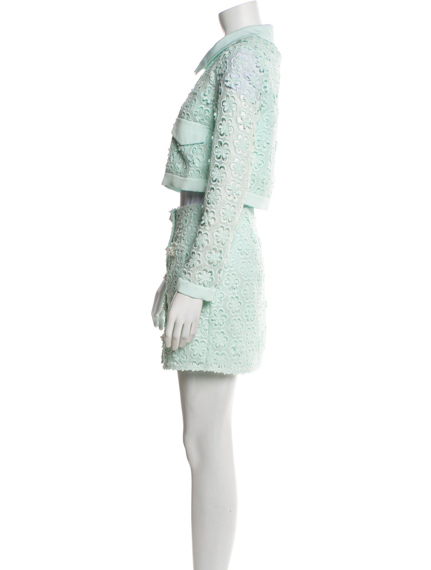 Self-Portrait Lace Pattern Crystal Embellishments Skirt Set