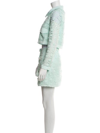 Self-Portrait Lace Pattern Crystal Embellishments Skirt Set