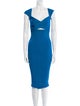 Self-Portrait Bright Blue Ribbed Knit Crossover Bust Midi Dress Midi Length Dress