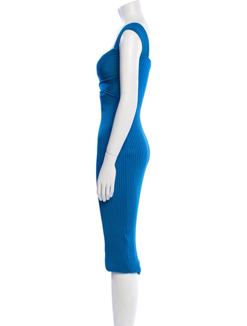 Self-Portrait Bright Blue Ribbed Knit Crossover Bust Midi Dress Midi Length Dress