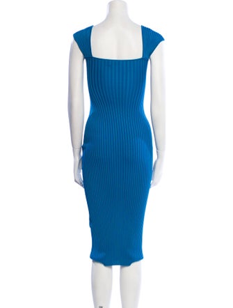 Self-Portrait Bright Blue Ribbed Knit Crossover Bust Midi Dress Midi Length Dress