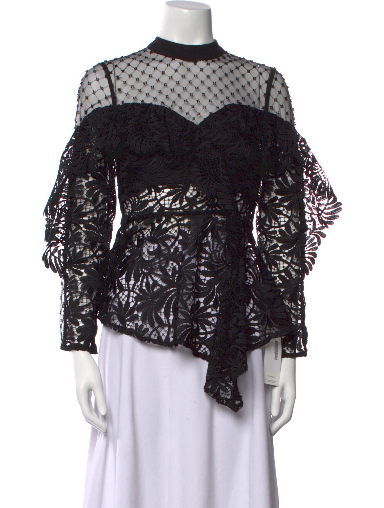 Self-Portrait Lace Pattern Mock Neck Blouse