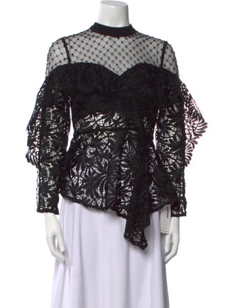 Self-Portrait Lace Pattern Mock Neck Blouse