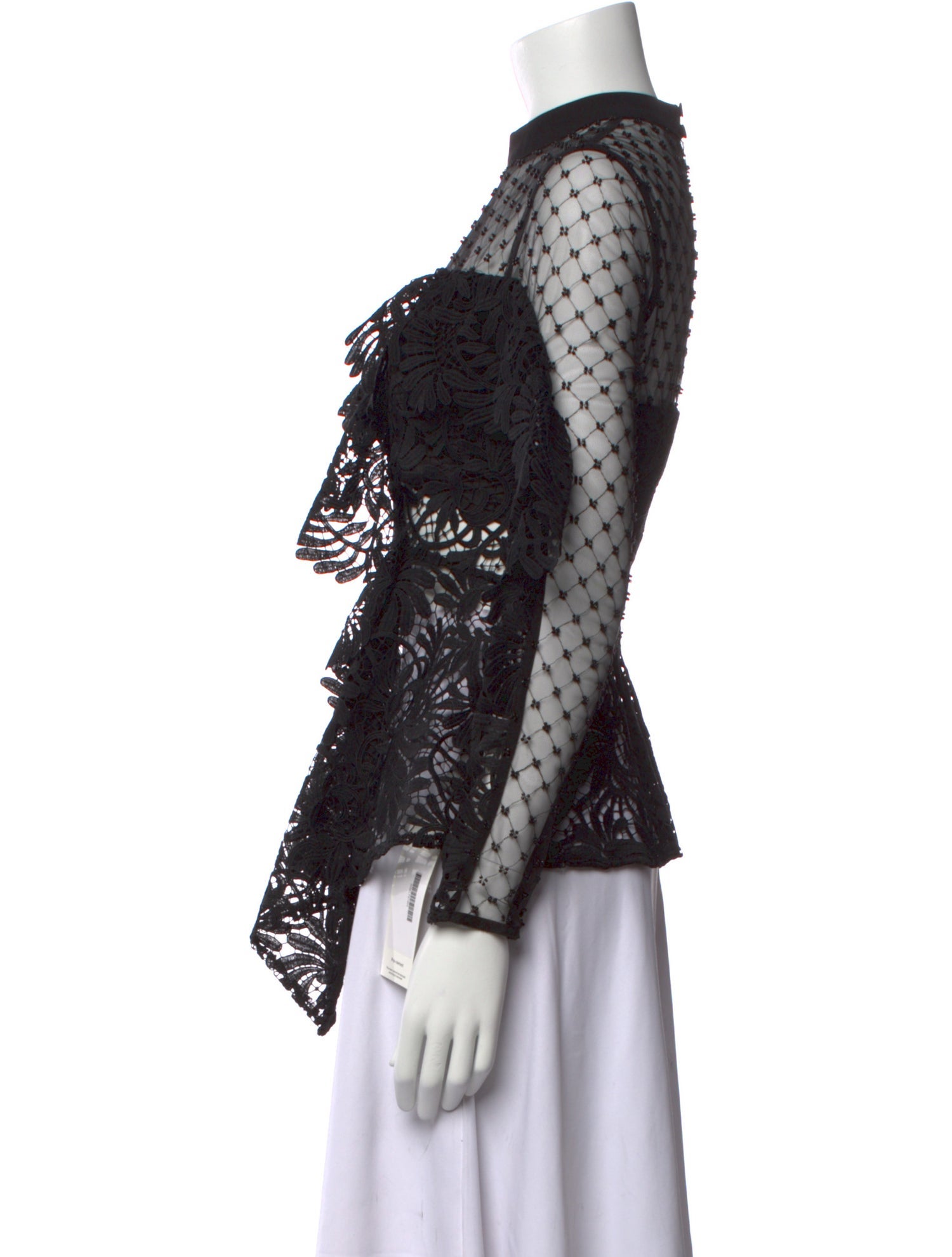 Self-Portrait Lace Pattern Mock Neck Blouse