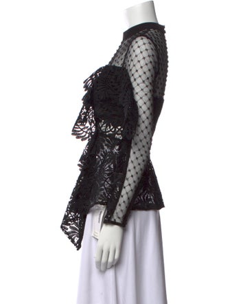 Self-Portrait Lace Pattern Mock Neck Blouse