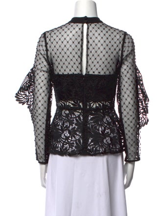 Self-Portrait Lace Pattern Mock Neck Blouse
