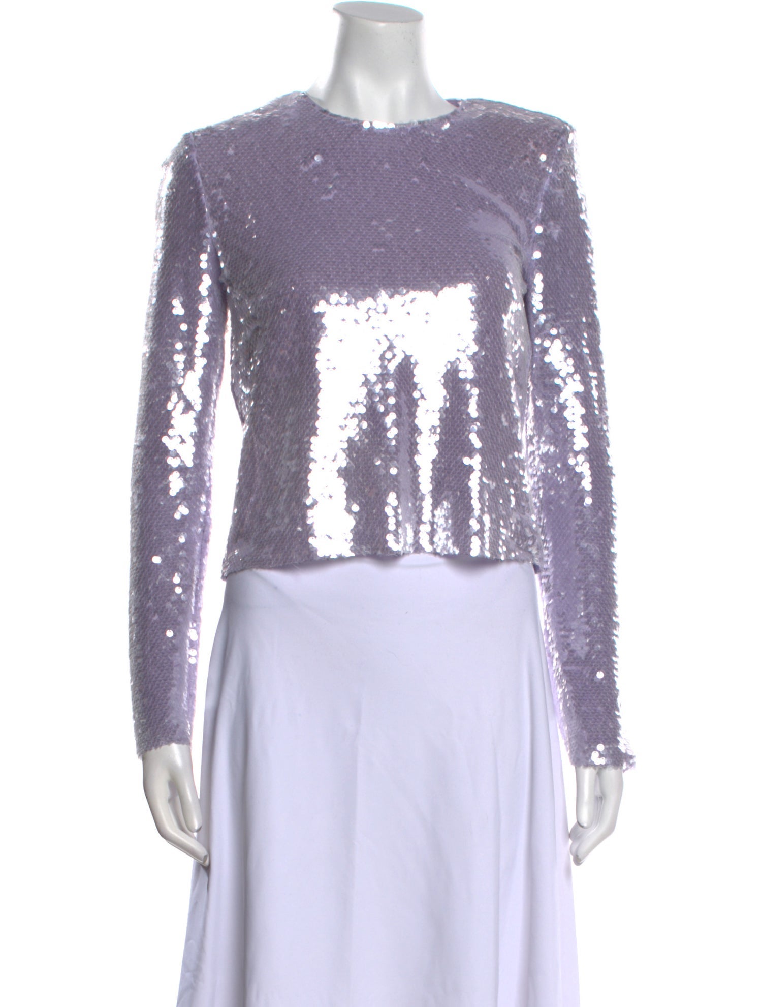 Self-Portrait Bateau Neckline Long Sleeve Crop Top