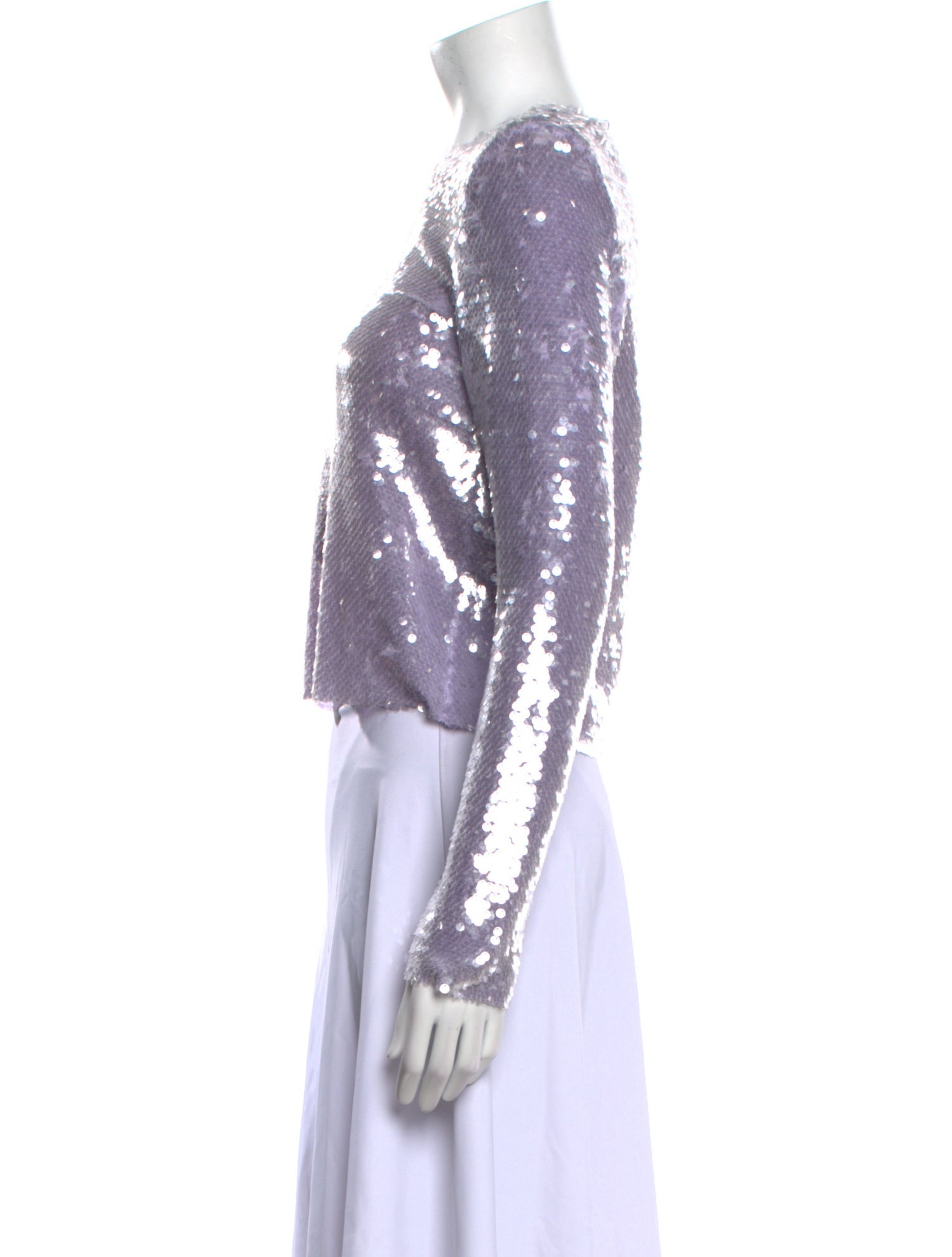 Self-Portrait Bateau Neckline Long Sleeve Crop Top