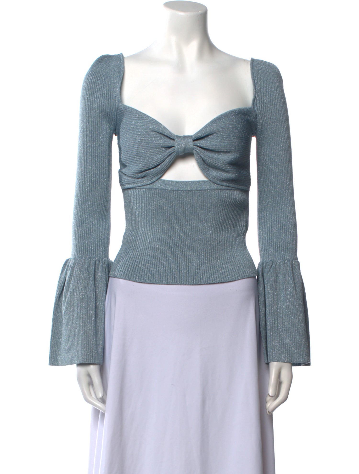 Self-Portrait Square Neckline Long Sleeve Crop Top