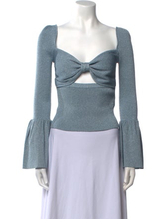 Self-Portrait Square Neckline Long Sleeve Crop Top