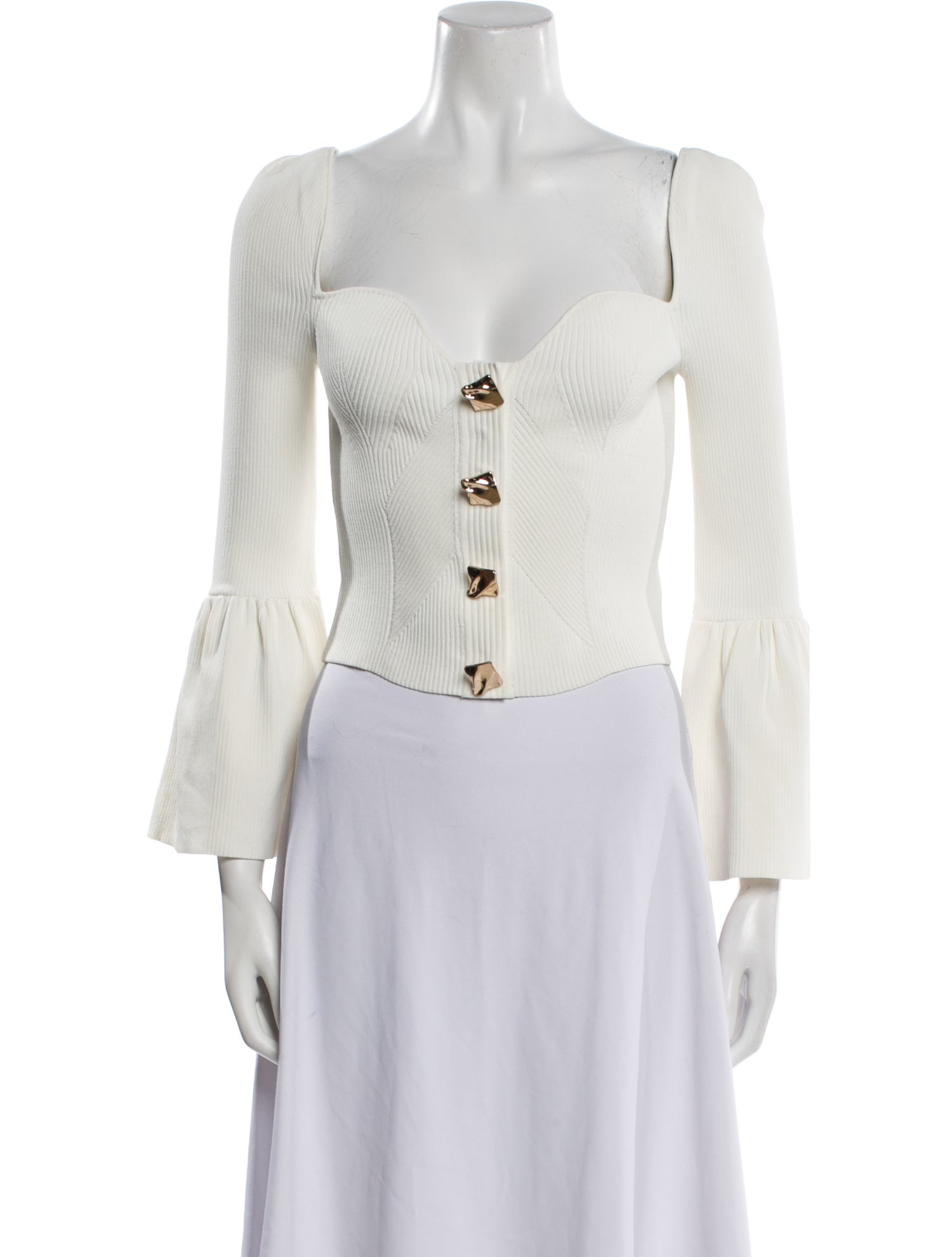 Self-Portrait Square Neckline Long Sleeve Crop Top