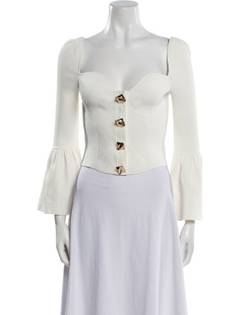 Self-Portrait Square Neckline Long Sleeve Crop Top