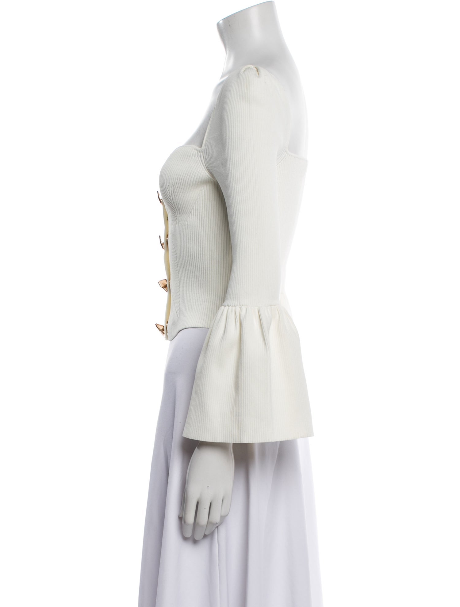 Self-Portrait Square Neckline Long Sleeve Crop Top