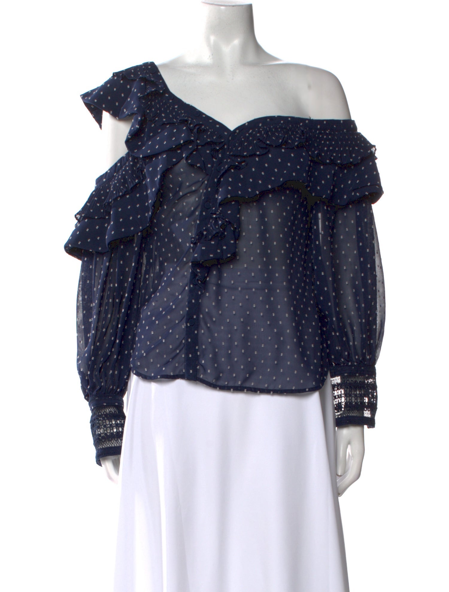 Self-Portrait Polka Dot Print Off-The-Shoulder Blouse